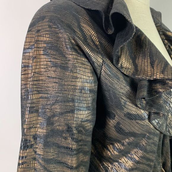 Mishca Metallic Brown Black Tie Front Open Blouse Size Small - Picture 4 of 6